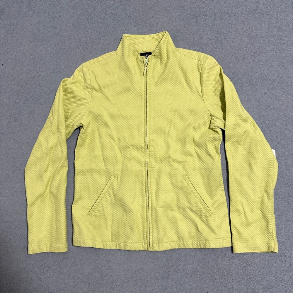 Eileen Fisher Chartreuse Quilted Zip Up Jacket Mock Neck Yellow Size Petite PP